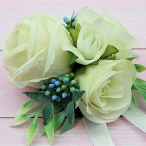 White Rose Wrist Corsage: Bridal Bridesmaid Floral Accessory