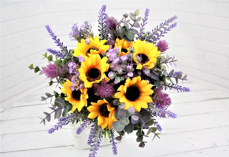 Sunflower Bouquet Eucalyptus Bouquet Lavender Bouquet Thistle Etsy