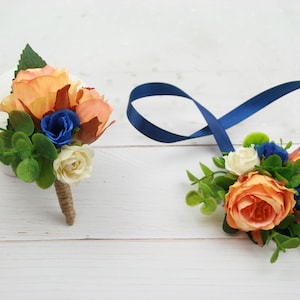 Orange Rose Anstecknadel & Boutonniere Set: Handgemachte Brautschmuck