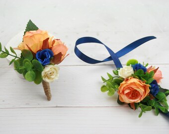 Orange Rose Corsage & Boutonniere Set: Handmade Prom Flowers