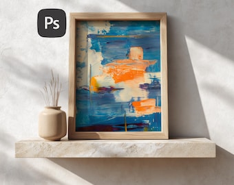 Light Wood Frame Mockup: Minimalist Shelf Scene (PSD + PNG)