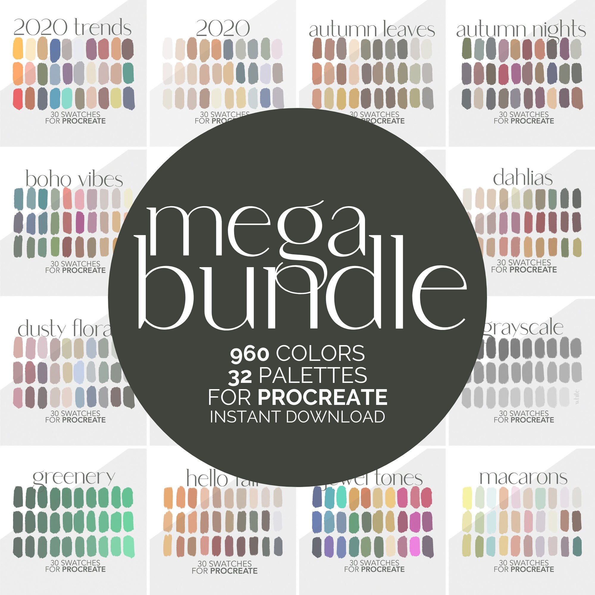 Download Mega Color Palette Bundle For Procreate 960 Color Swatches Etsy