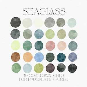 Seaglass Procreate Color Palette | 30 Digital Swatches for Procreate Illustrator Photoshop | Coastal Watercolor Artist Colors