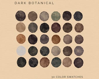 Dark Botanical Color Palette: 30 Swatches for Procreate, Illustrator and Photoshop