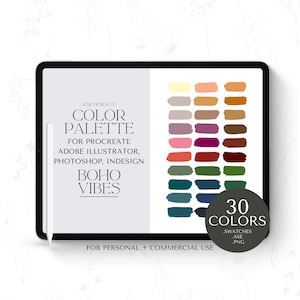 Boho Vibes Color Palette: 30 Swatches for Procreate, Illustrator (Digital Download)
