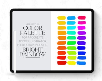 Bright Rainbow Color Palette for Procreate, Adobe Illustrator, Photoshop, and InDesign - Basic Color Swatches  for Digital Art