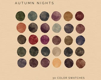 Autumn Nights Color Palette: 30 Moody Colors for Procreate & Adobe
