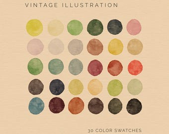 Vintage Illustration Color Palette for Illustrator, Procreate, and Adobe: 30 Curated Color Swatches