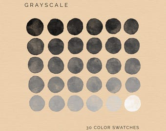 Grayscale Procreate Color Palette: 30 Shades of Gray Swatches for Adobe Illustrator and Photoshop