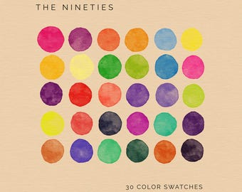 90s Color Palette: 30 Swatches for Procreate, Photoshop, Illustrator, InDesign