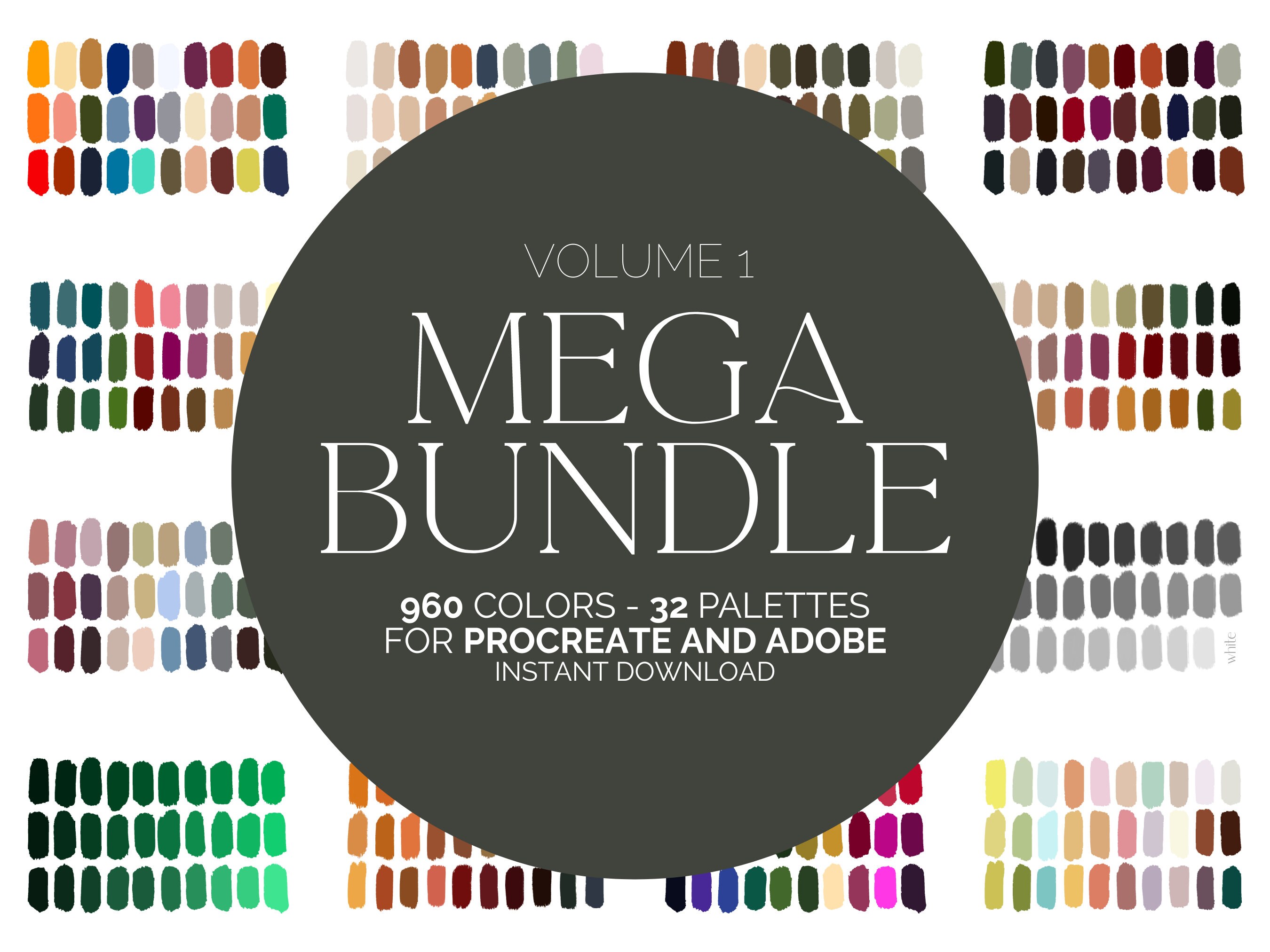 Pack de palettes de couleurs Procreate & Adobe — 32 palettes, 960 nuanciers, téléchargement immédiat