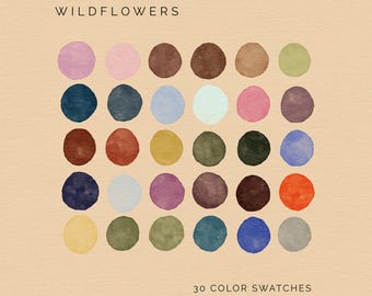 Wildflower Color Palette: 30 Floral Swatches for Procreate, Illustrator, and Canva