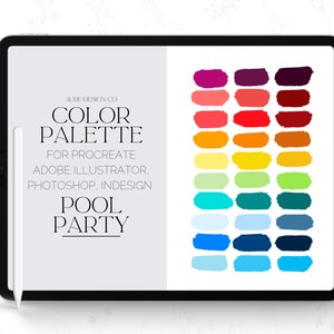 Pool Party Procreate Color Palette: 30 Bright Rainbow Swatches (Digital Download