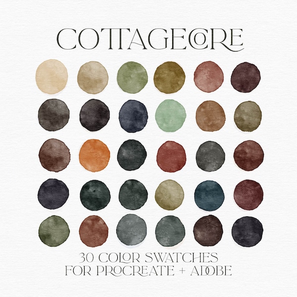 Cottagecore Color Palette for Procreate, Moody Brand Color Palette for Canva, Cottagecore Aesthetic, Muted Color Swatches for Illustrator