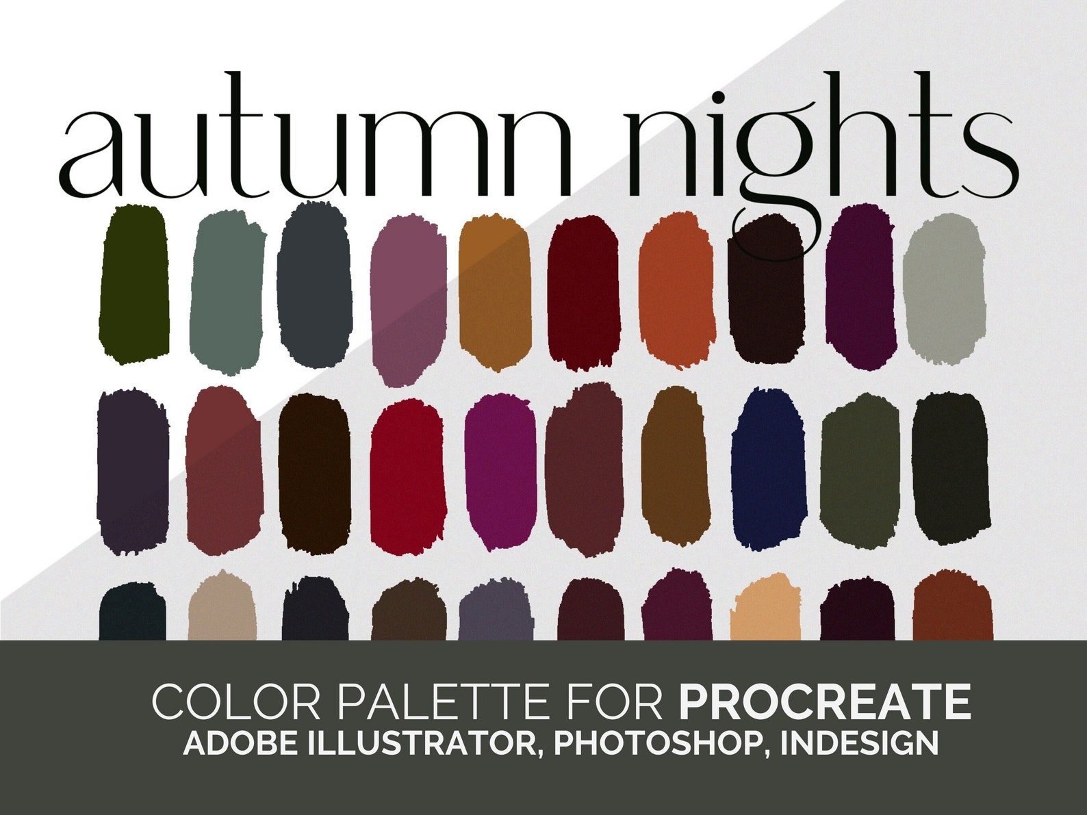 Fall Procreate Color Palette, Autumn Nights Fall Color Scheme for Adobe ...
