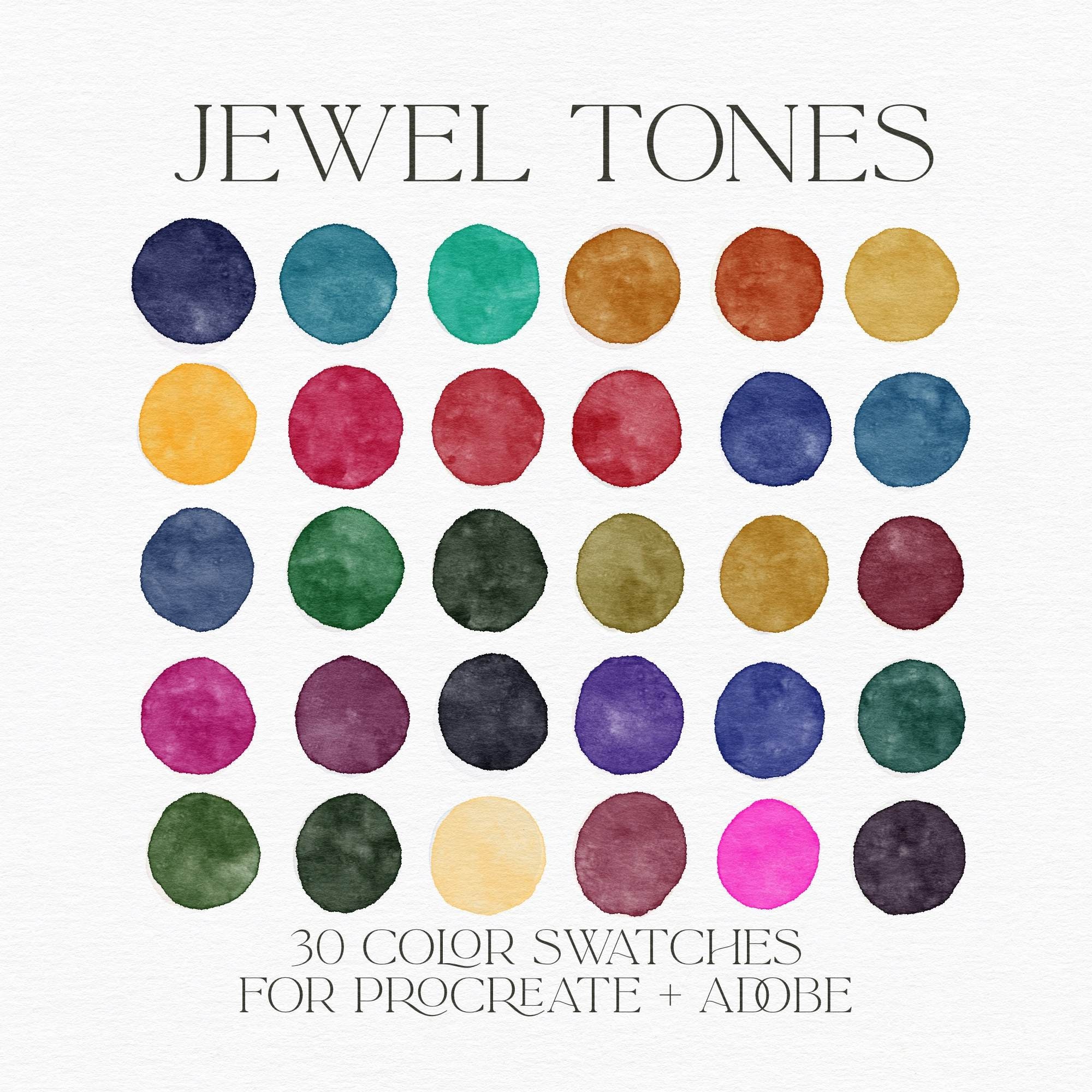 Jewel Tones Procreate Palette — 30 Rich Colors for Procreate, Illustrator & Photoshop