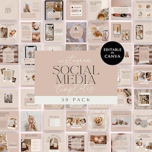 Beige Instagram Templates for Small Business, Beige Aesthetic Social Media Post Templates for Canva, Neutral Branding Colors - A004