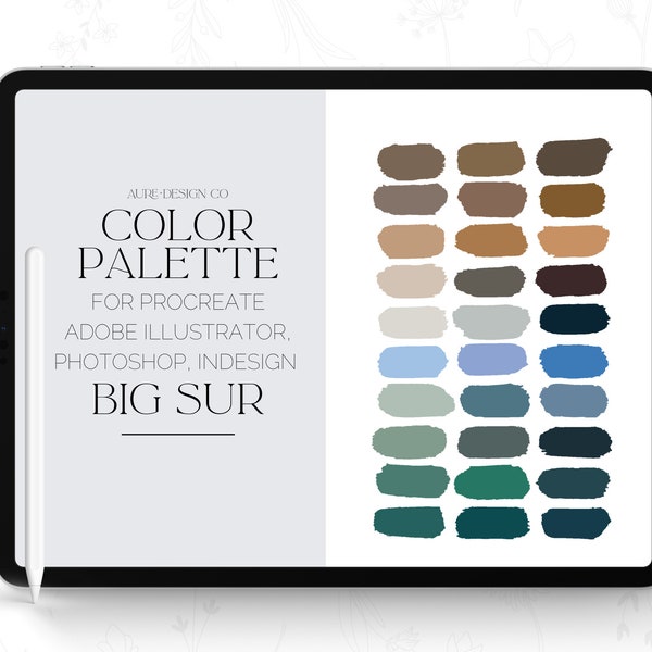 Procreate Color Palette for Adobe Illustrator and Photoshop - Big Sur - California Coastal Color Swatches