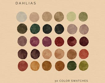 Procreate Color Palette: 30 Moody Floral Color Swatches