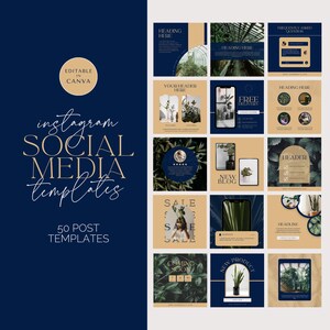 Navy and Gold Instagram Post Templates: Editable Canva Template Set of ...