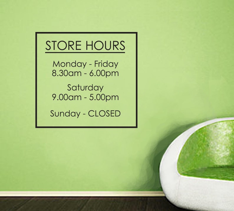 Shopfront Store Trading Hours Decal Signage Customize / Indooroutdoor/ Window Doors Walls