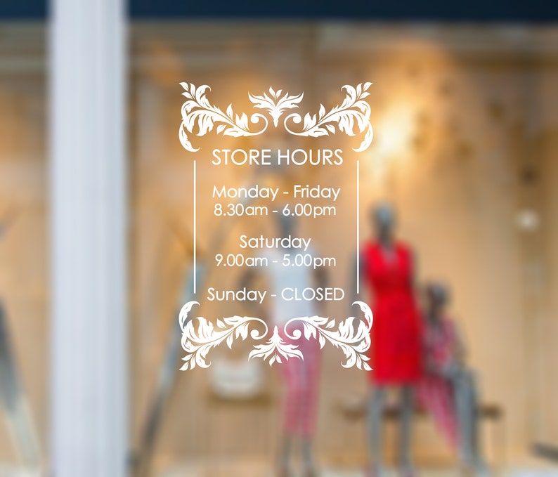 Elegant Style Store Trading Hours Decal Signage Customize / Etsy