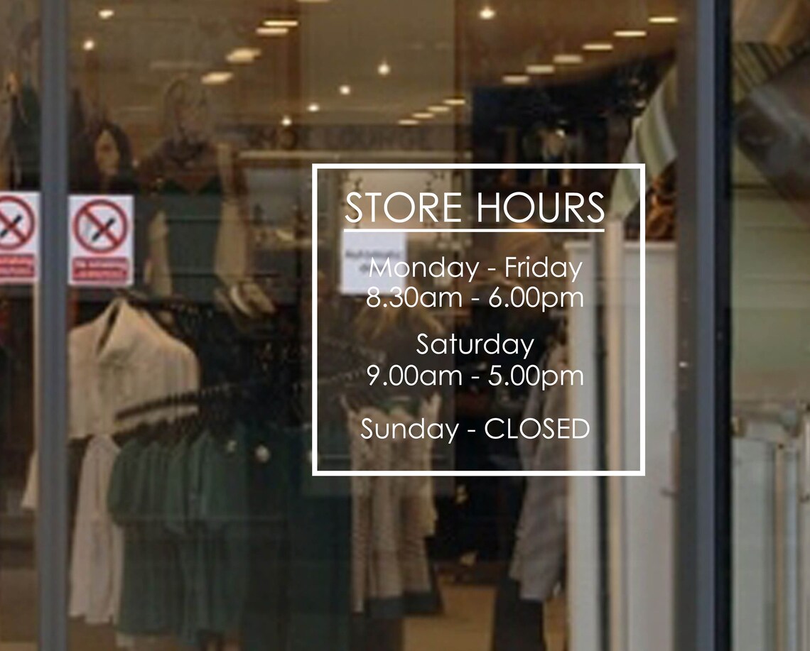 Shopfront Store Trading Hours Decal Signage Customize / Etsy