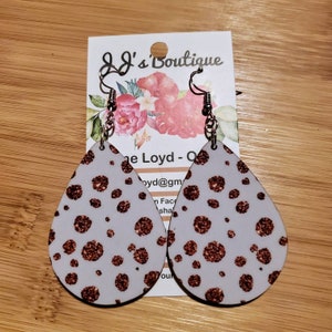 Off White With Rose Gold Giltter Double Sided Wooden Earrings