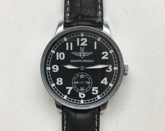 Montre-bracelet rare POBEDA Aviator, montre mécanique noire vintage, montre de pilote militaire soviétique, montre pour homme de l'URSS, cadeau pour lui, montre