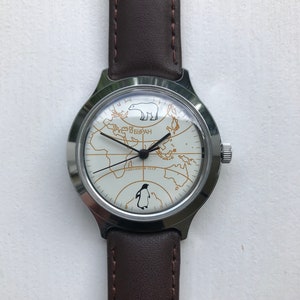 Zeldzame Sovjet vintage horloge Vostok Buran, BURAN wereldkaart horloge, vintage herenhorloge, mechanisch herenhorloge, Sovjethorloge, USSR-horloge, horloges
