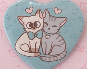 Lovey Kitties Heart-Shaped Pinback Button