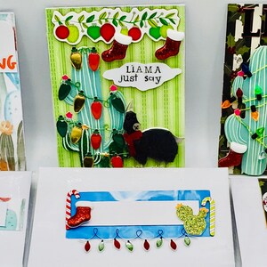 3 lindas tarjetas de felicitación de Navidad de Llama: Llama Te dice algo (naranja) / Llama solo di (verde) / Llama solo di (rojo) Tarjetas de Feliz Navidad