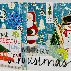 La época más maravillosa del año Feliz Navidad Alegría Amor Paz Creer Tarjeta de felicitación de Navidad Granja Árboles de Navidad frescos w / Santa & Snowman