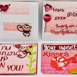 Tierliebe Grußkarten: I'm Hung Up On You So Happy To Love You Monkey Karte/Your Sweet Kisses Bring Happiness To My Lips Foxes Card/XOXO