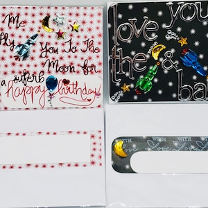 2 biglietti d'auguri per la luna: lascia che ti porti sulla luna per un superbo buon compleanno! Biglietto/Ti amo fino alla luna e ritorno Biglietto di buon compleanno