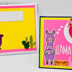Llama solo di que siempre estás en mi mente Llamas moradas y rosas Tarjeta de felicitación/Tarjeta de felicitación del amante/Tarjeta de felicitación pensando en ti/Te extraño