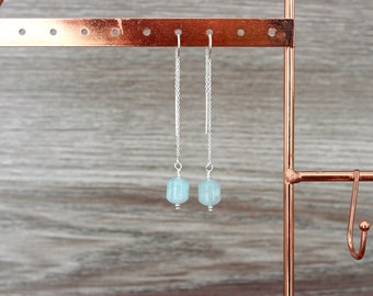 Aquamarine Sterling Silver Threader Earrings