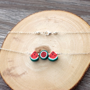 Polymer Clay Watermelon 15&quot; Sterling Silver Necklace