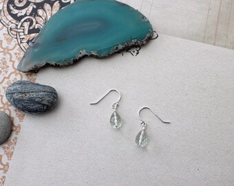 Green Amethyst Faceted Teardrop Sterling Silver Earrings