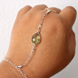 Green Amethyst Framed Gemstone 6.75" Sterling Silver Slave Bracelet with Magnetic Clasp