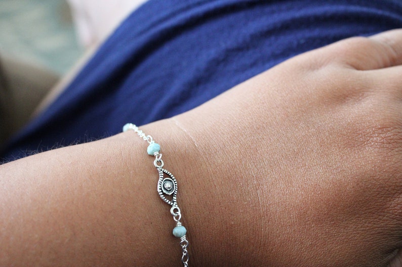 Larimar Evil Eye Sterling Silver Bracelet