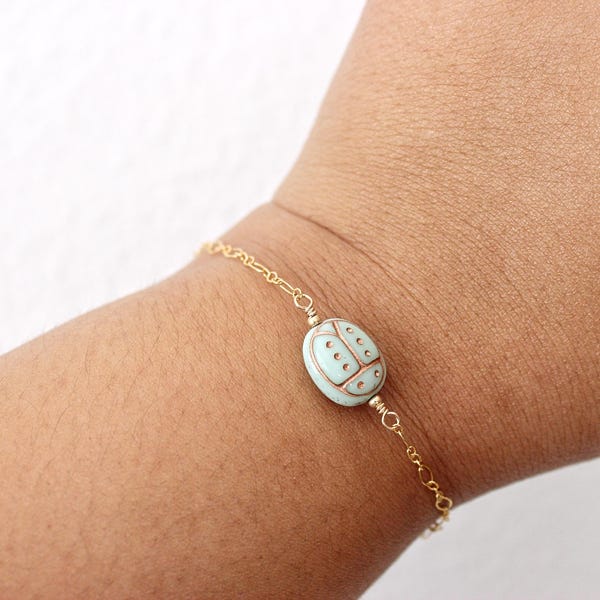 Czech Glass Scarab 7-inch 14k Gold-Filled Bracelet