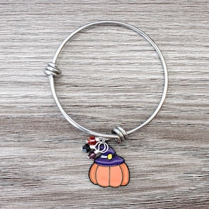 Child-Size Halloween Pumpkin Charm & Swarovski Crystal Stainless Steel Bangle (for kids!)