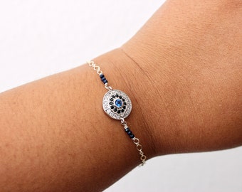 Evil Eye Lapis Lazuli 7-inch Sterling Silver Bracelet