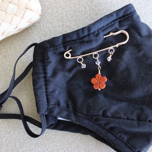 Wooden Plumeria & Swarovski Crystal Decorative Face Mask Pin