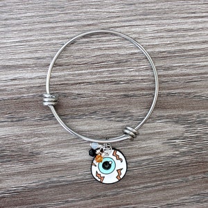 Child-Size Halloween Enamel Bloodshot Eye Charm & Swarovski Crystal Stainless Steel Bangle (for kids!)