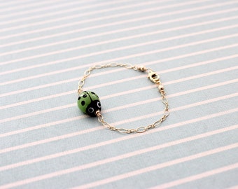 Opaque Lampwork Bead Ladybug 6-inch 14k Gold-Filled Child-Size Bracelet