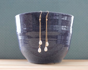 White Freshwater Rice Pearl 14k Gold-Filled Dangle Earrings