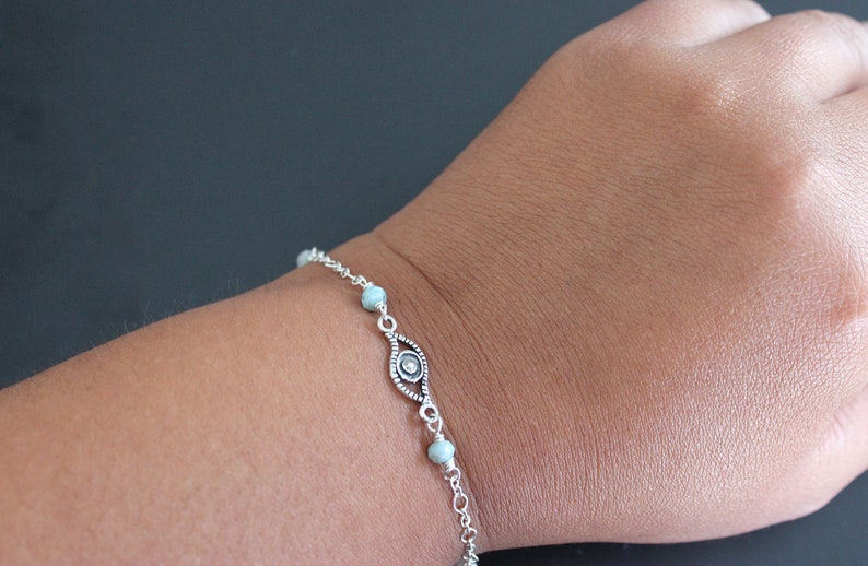Larimar Evil Eye Sterling Silver Bracelet