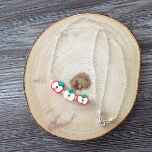 Polymer Clay Apple 15&quot; Sterling Silver Necklace